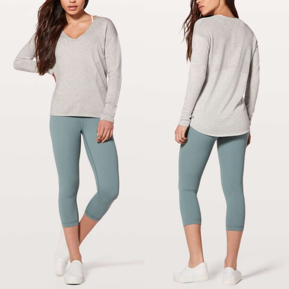 Lululemon Still Movement Sweater Heathered Nimbus Gray Thumbholes Layering Sz 4